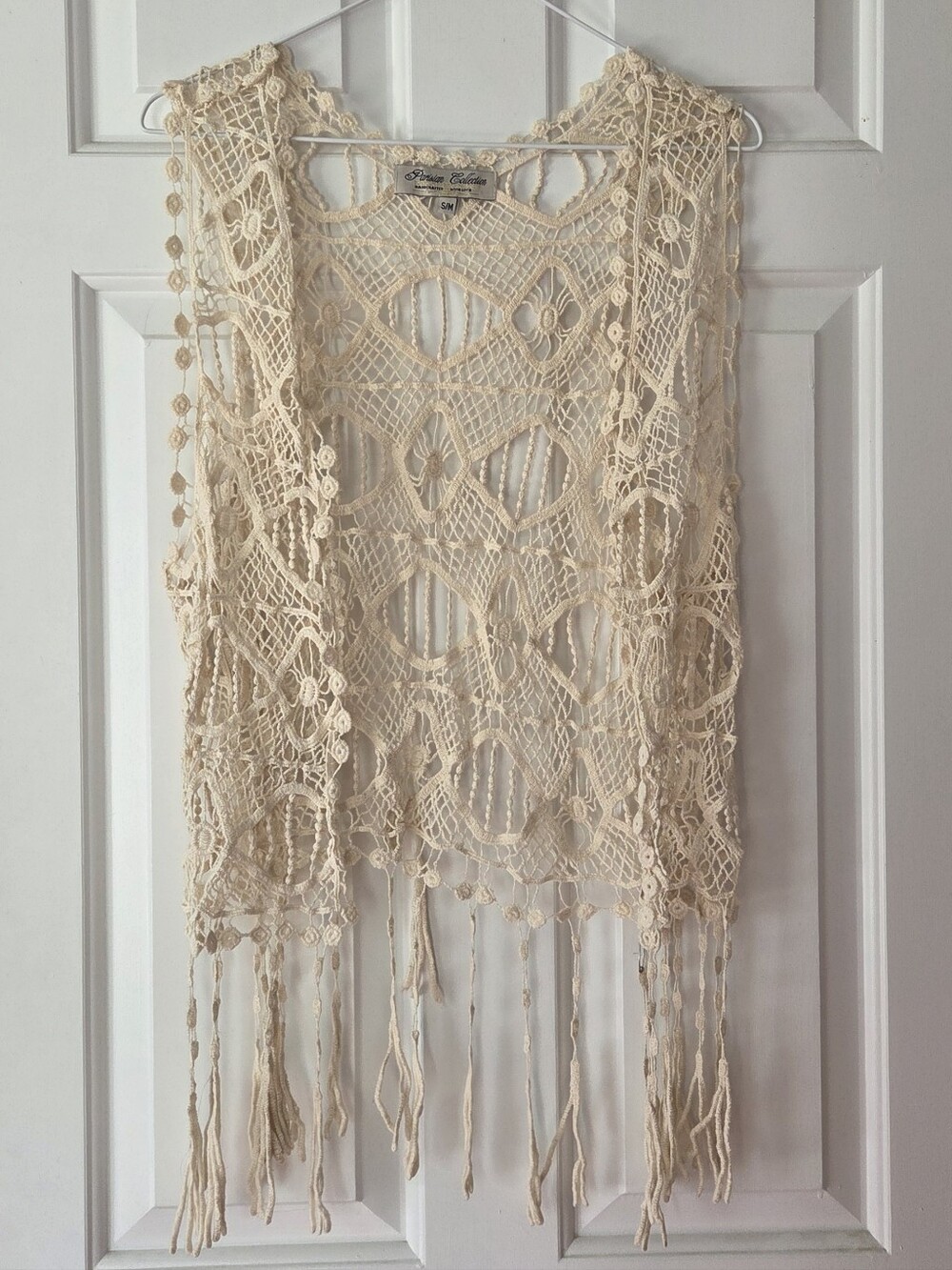 Crochet Macrame Open Weave Fringed Vest